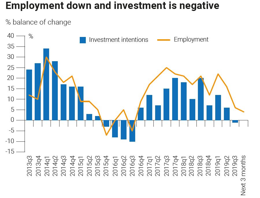Employment down and investment is negative