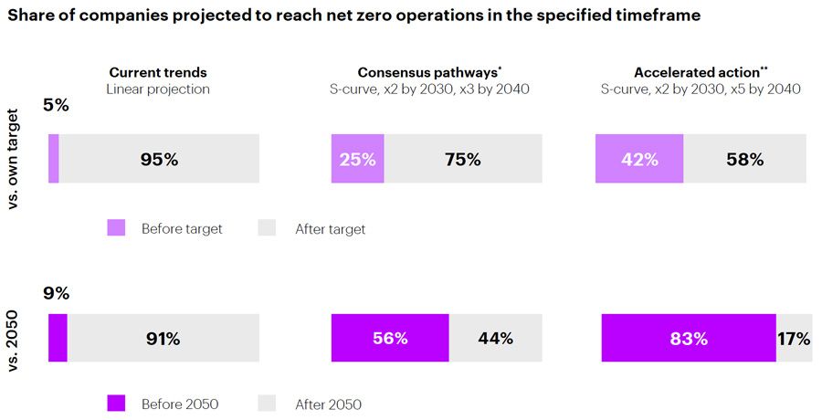 Share of companies projected to reach net zero operations in the specified timeframe