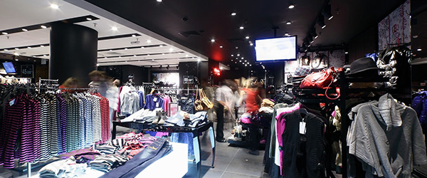 Modern Retail store with a big tv screen